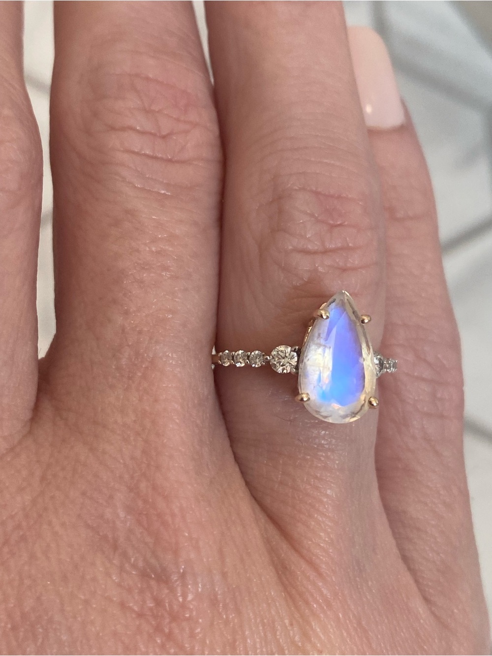 Moonstone Teardrop Ring in White and Gold